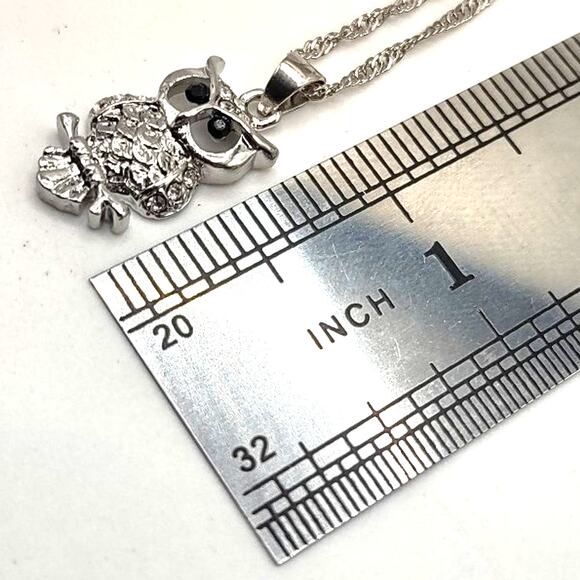 925 Silver Owl Necklace & Earring Set W/ CZ Diamonds Anniversary Birthday Gift - Picture 6 of 8